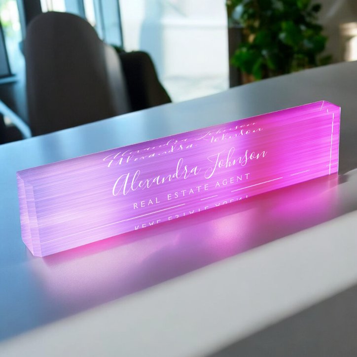 Pink Purple Business Elegant Professional Desk Name Plate