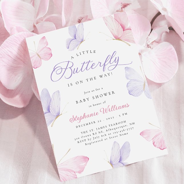Pink & Purple Butterflies Baby Shower Invitation (Creator Uploaded)