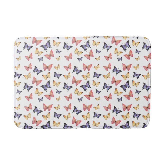Pink Purple Butterflies Bath Mat (Front)