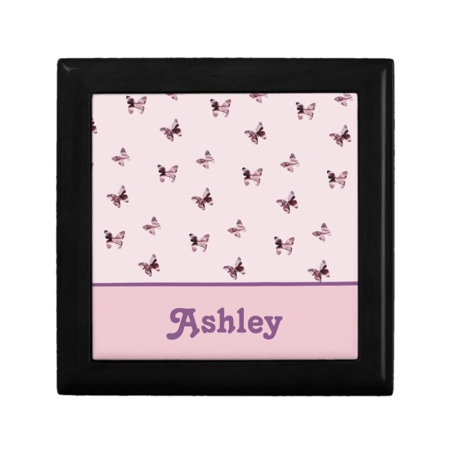 Pink Purple Butterflies Beautiful Satin Pattern Gift Box (Front)