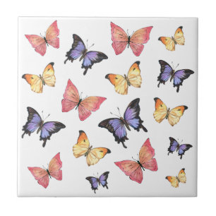 Pink Purple Butterflies Ceramic Tile