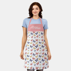 Pink Purple Butterflies Custom Name  Apron