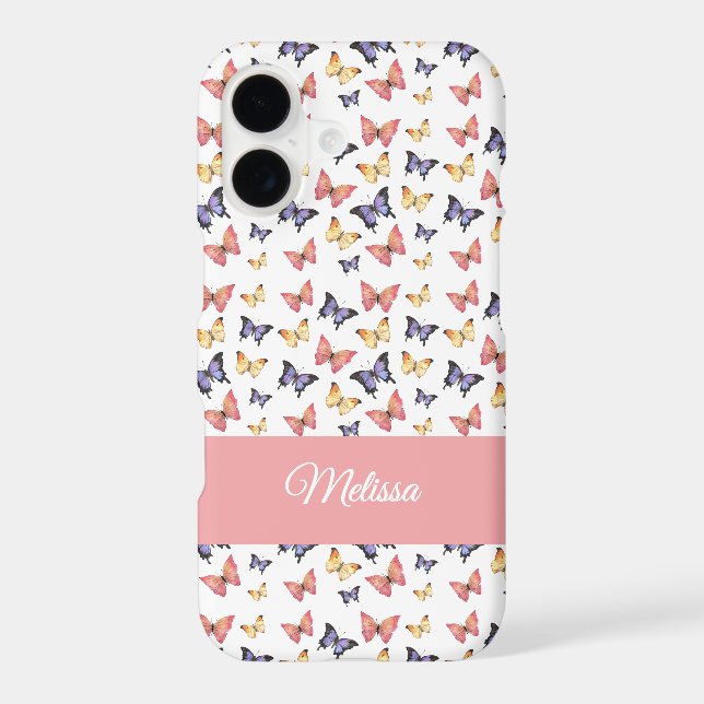 Pink Purple Butterflies Custom Name Case-Mate iPhone Case (Back)