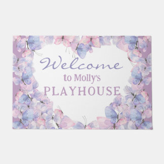 Pink Purple Butterflies custom playhouse welcome Doormat