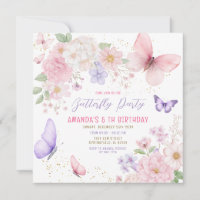 Pink Purple Butterflies Girl 5th Birthday Party