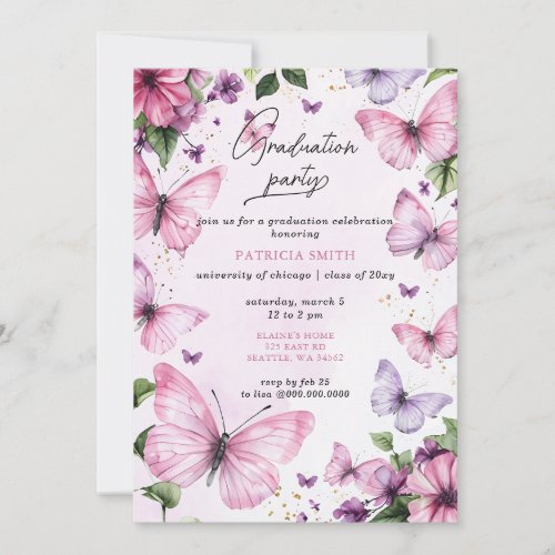 Pink Purple Butterflies Graduation Party