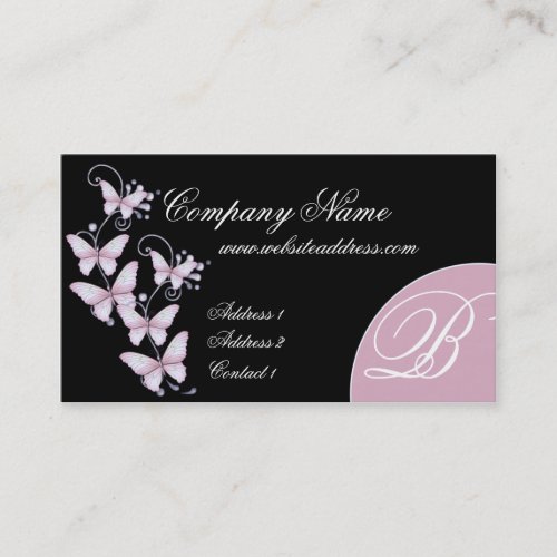 Pink/Purple Butterflies Monogram Business Card
