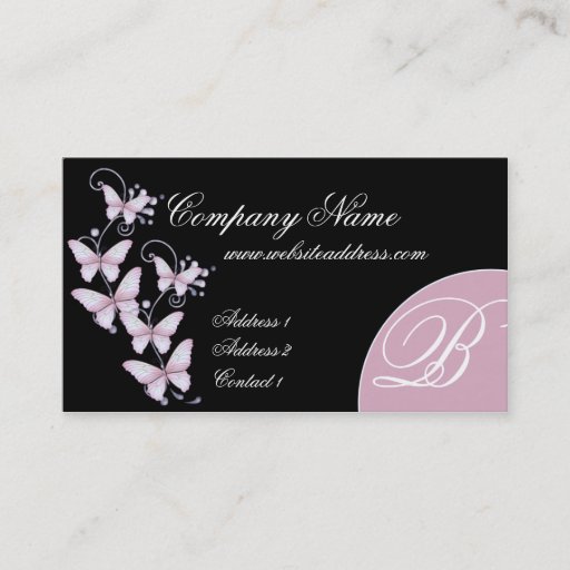Customizable Pink/Purple Butterflies Monogram Business Card