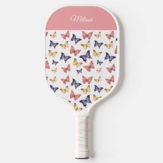 Pink Purple Butterflies Monogram Custom Name Pickleball Paddle