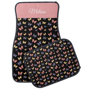 Pink Purple Butterflies Monogram Name Car Floor Mat