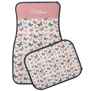 Pink Purple Butterflies Monogram Name Car Floor Mat
