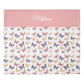 Pink Purple Butterflies Monogram Name Duvet Cover