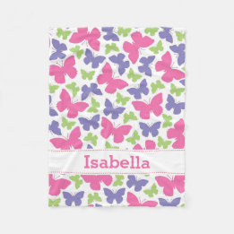 Pink Purple Butterflies Personalized Girl's Fleece Blanket