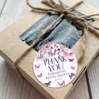 Pink Purple Butterflies & Wildflowers Thank You Classic Round Sticker