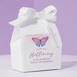 Pink Purple Butterfly 1st Birthday Thank You Favor Square Sticker