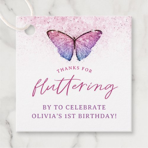 Pink Purple Butterfly 1st Birthday Thank You Favor Tags