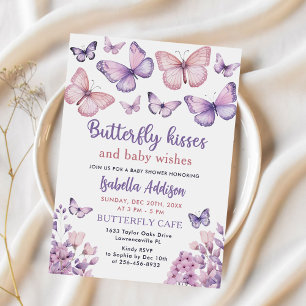 Pink Purple Butterfly Baby Girl Shower Invitation