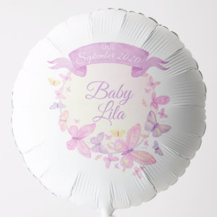 Pink Purple Butterfly Baby Name Due Date Balloon