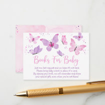 Pink Purple Butterfly Baby Shower Book Request Enclosure Card