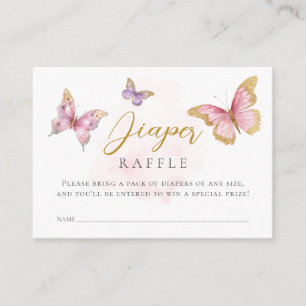 Pink Purple Butterfly Baby Shower Diaper Raffle Enclosure Card