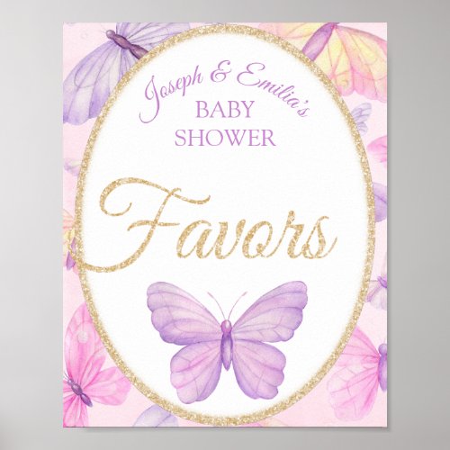 Pink  Purple Butterfly Baby Shower Favors Poster