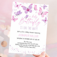 Pink Purple Butterfly Baby Shower Invitation