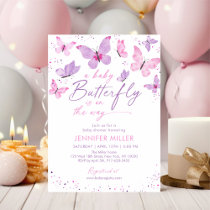 Pink Purple Butterfly Baby Shower Invitation