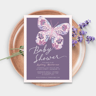 Pink Purple Butterfly Baby Shower Invitation