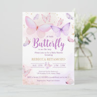 Pink Purple Butterfly Baby Shower Invitation