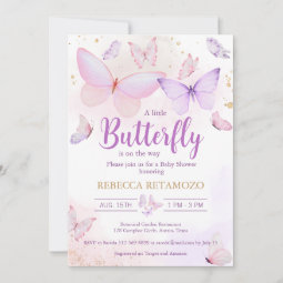 Pink Purple Butterfly Baby Shower Invitation | Zazzle