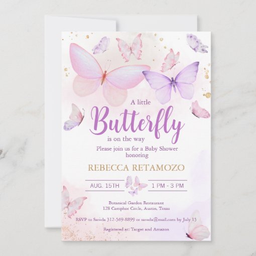 Pink Purple Butterfly Baby Shower Invitation Zazzle