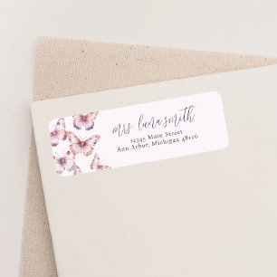 Pink & Purple Butterfly Baby Shower Return Address Label