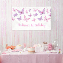 Pink Purple Butterfly Birthday Banner