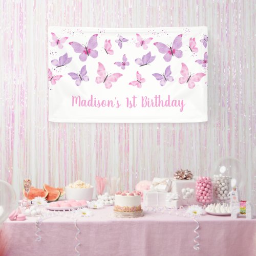 Pink Purple Butterfly Birthday Banner