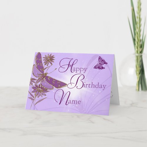 Pink Purple Butterfly Birthday Card