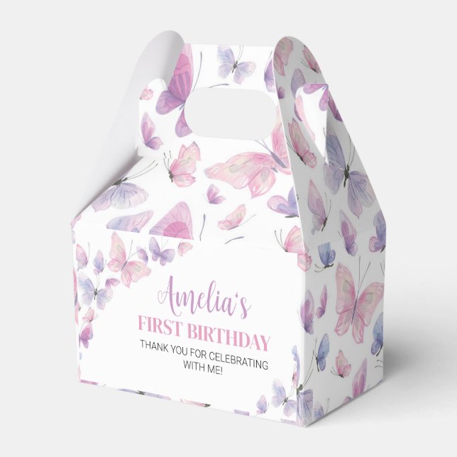 Pink Purple Butterfly Birthday Favor Box (Front Side)