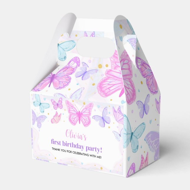 Pink Purple Butterfly Birthday Favor Box (Front Side)
