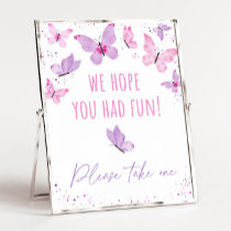 Pink Purple Butterfly Birthday Favor Sign