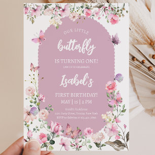 Pink Purple Butterfly Birthday Invitation