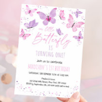 Pink Purple Butterfly Birthday Invitation