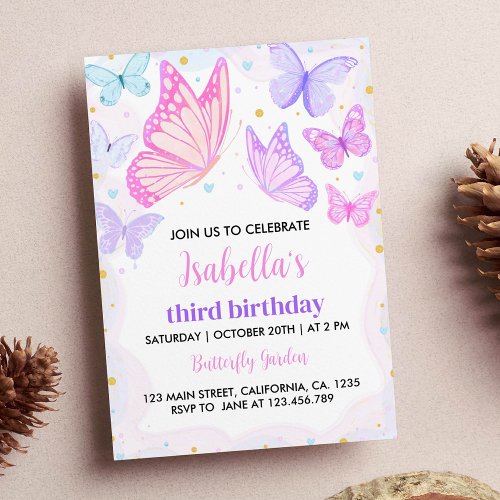 Pink Purple Butterfly Birthday Invitation