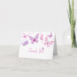 Pink Purple Butterfly Birthday Letterpress Thank You Card