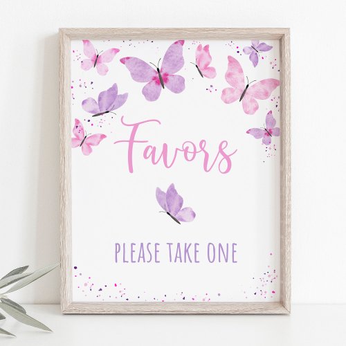 Pink Purple Butterfly Birthday Party Favor Sign