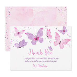 Pink Purple Butterfly Birthday Thank You Card