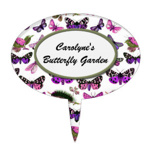 Pink & Purple Butterfly Custom Garden Stakes Cake Topper
