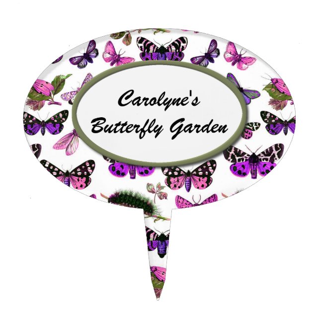 Pink & Purple Butterfly Custom Garden Stakes Cake Topper (Front)