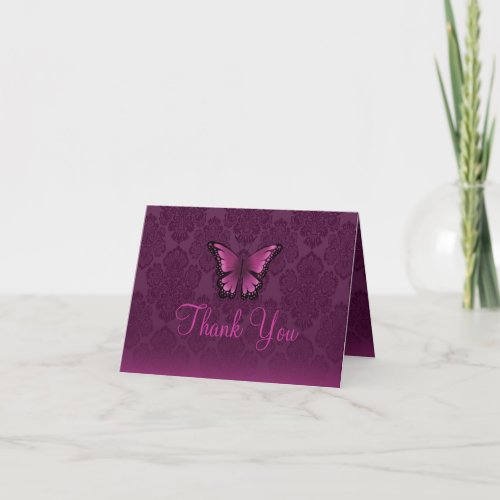 PinkPurple Butterfly  Damask Thank You card