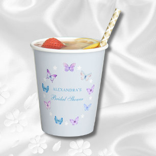 Pink Purple Butterfly Dusty Blue Bridal Shower Paper Cups