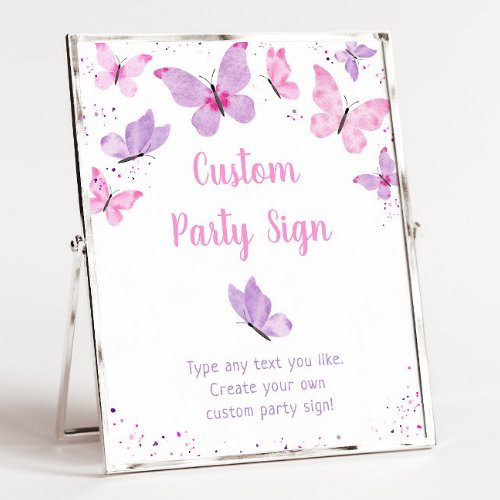Pink Purple Butterfly Editable Birthday Sign