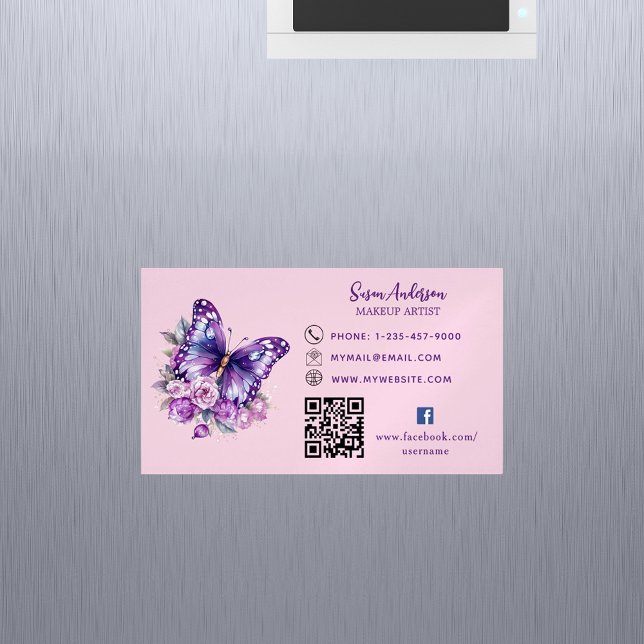 Pink purple butterfly flowers QR code Facebook Business Card Magnet (Creator Uploaded)